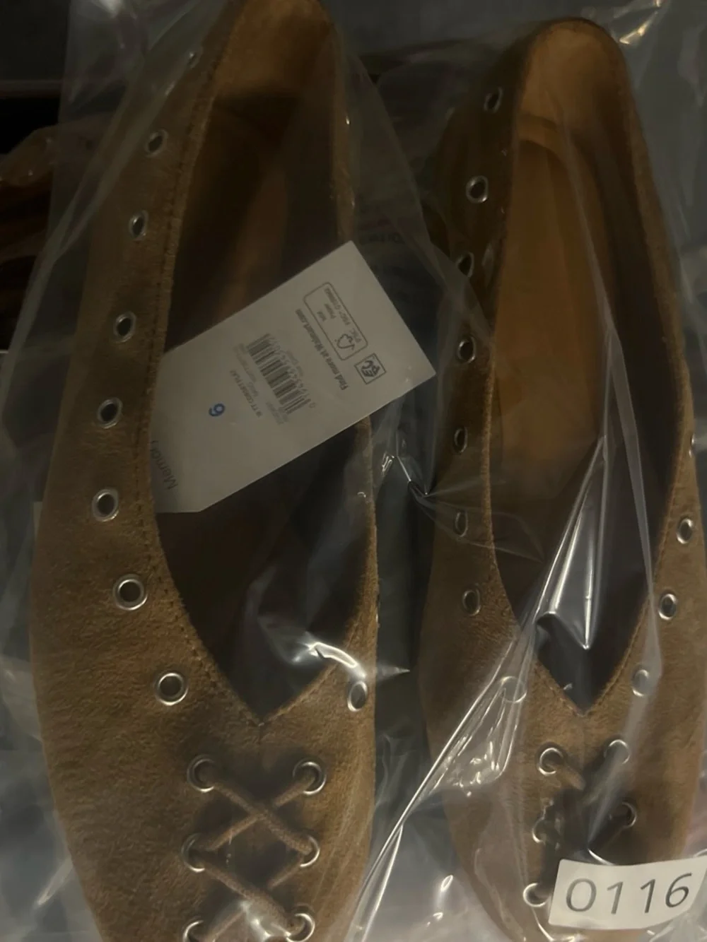 Time and Tru Tan Suede Lace-Up Ballet Flats with Eyelets